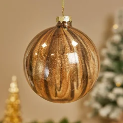 Lot de 9 boules de Noël en verre (D100 mm) New York Brun scintillant