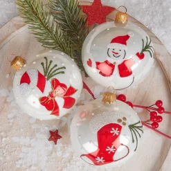 Lot de 12 boules de Noël en verre (D80 mm) Noël Tradition Blanc nacré