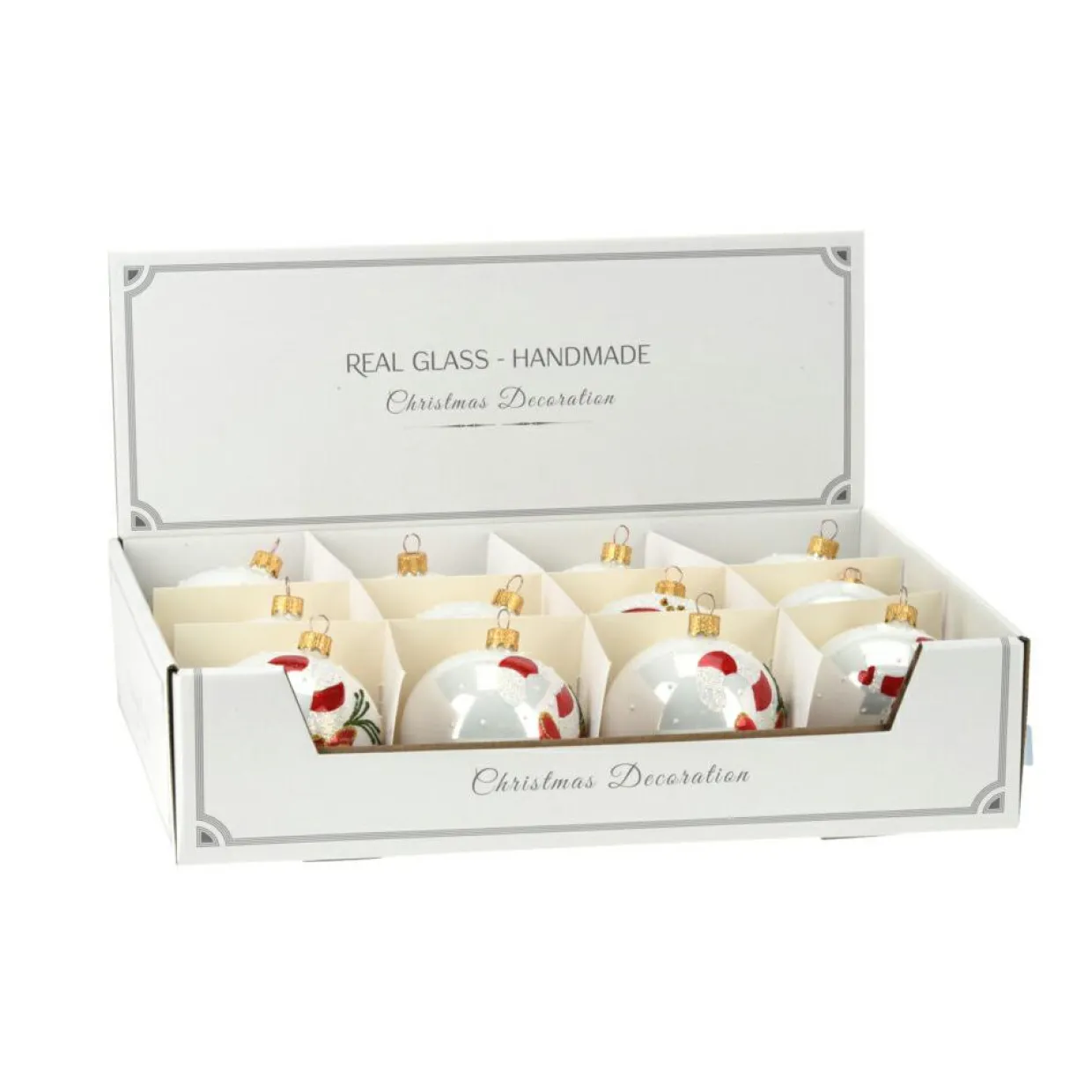 Lot de 12 boules de Noël en verre (D80 mm) Noël Tradition Blanc nacré