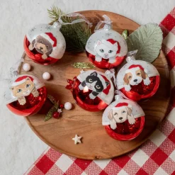 Lot de 6 boules de Noël en verre (D80 mm) Chiens et Chats