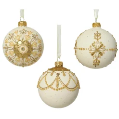 Lot de 6 boules de Noël en verre (D80 mm) Versailles Blanc laine