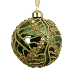 Lot de 3 boules de Noël en verre (D80 mm) Shiny sequins Vert sapin