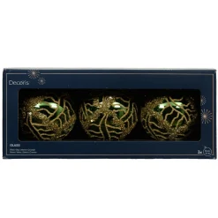 Lot de 3 boules de Noël en verre (D80 mm) Shiny sequins Vert sapin