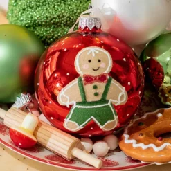 Lot de 6 boules de Noël en verre (D80 mm) Petit biscuit Rouge