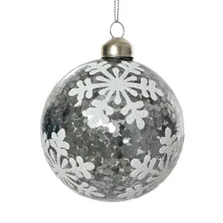 Lot de 3 boules de Noël en verre (D80 mm) Flocons et sequins Argent