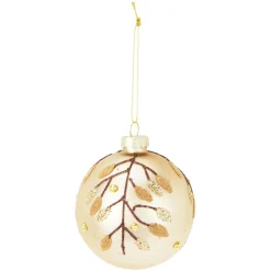 Lot de 12 boules de Noël en verre (D80 mm) Feuilles d'or Marron