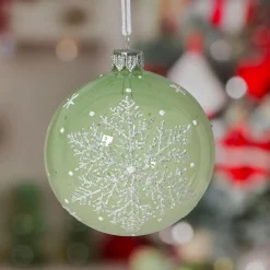 Lot de 6 boules de Noël en verre (D80 mm) Flocon féerique Vert
