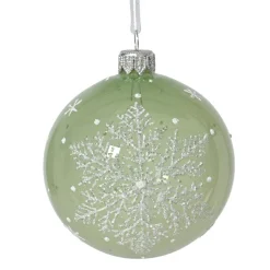 Lot de 6 boules de Noël en verre (D80 mm) Flocon féerique Vert