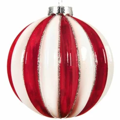 Lot de 3 boules de Noël en verre (D80 mm) Cotelées Rouge