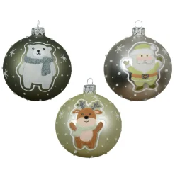 Lot de 6 boules de Noël en verre (D80 mm) Mignonnerie de Noël Vert