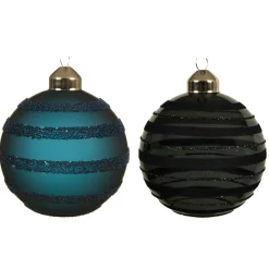 Lot de 3 boules de Noël en verre (D80 mm) Linta Bleu nuit
