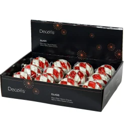 Lot de 12 boules de Noël en verre (D80 mm) Damiers Rouge et blanc