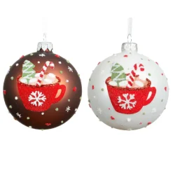 Lot de 6 boules de Noël en verre (D80 mm) Chocolat chaud Blanc et brun café