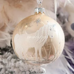 Lot de 6 boules de Noël en verre Licorne Rose poudré
