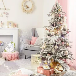 Lot de 6 boules de Noël en verre Licorne Rose poudré