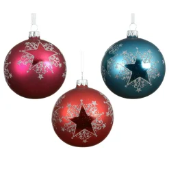 Lot de 6 boules de Noël en verre (D80 mm) Fête étoilée Multicolore