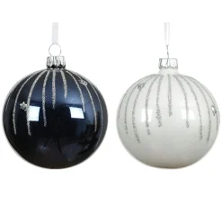 Lot de 6 boules de Noël en verre (D80 mm) Mistery Bleu nuit et blanc