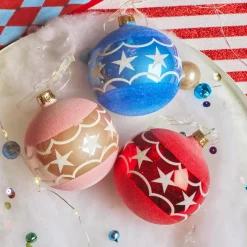 Lot de 6 boules de Noël en verre (D80 mm) Cirque d'étoile Multicolore