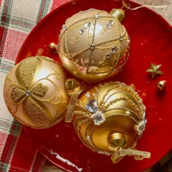 Lot de 12 boules de Noël en verre (D80 mm) Altesse Or et perle