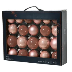 Lot de 21 boules de Noël en verre Assorties Cristal Rose poudré