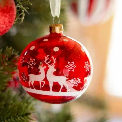 Lot de 6 boules de Noël en verre (D80 mm) Rudolf Rouge