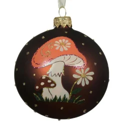 Lot de 6 boules de Noël en verre (D80 mm) Champignon des bois Brun