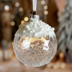 Lot de 3 boules de Noël en verre (D80 mm) Mouchetée Blanc irisé