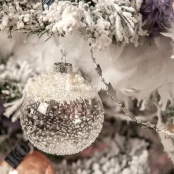 Lot de 3 boules de Noël en verre (D80 mm) Mouchetée Blanc irisé