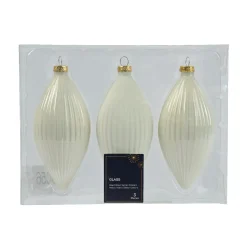 Lot de 3 boules de Noël en verre (D60 mm) Goutte précieuse Blanc laine