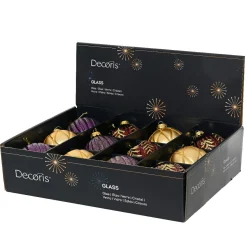 Lot de 12 boules de Noël en verre (D100 mm) Rêverie Figue bordeaux et or