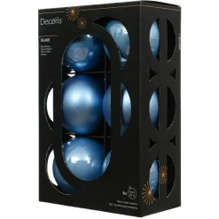 Lot de 6 boules de Noël en verre (D80 mm) Boréal Bleu ciel