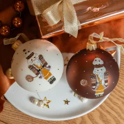 Lot de 6 boules de Noël en verre (D80 mm) Casse-noisettes Chocolatés