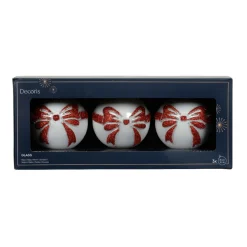 Lot de 3 Boules de Noël en verre (D80 mm) Scarlette Blanc et Rouge