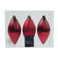 Lot de 3 boules de Noël en verre (D60 mm) Goutte précieuse Bordeaux