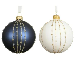 Lot de 6 boules de Noël en verre (D80 mm) Christmas night Blanc laine et bleu nuit