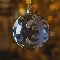 Lot de 3 boules de Noël en verre (D80 mm) Castel Bleu