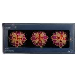 Lot de 3 Boules de Noël en verre (D80 mm) Dahlia Rouge