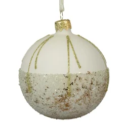 Lot de 6 boules de Noël en verre (D80 mm) Ballotine Blanc Laine