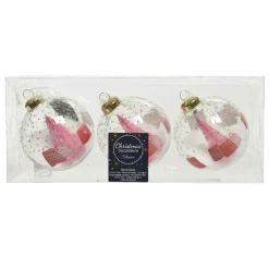 Lot de 3 boules de Noël en verre (D80 mm) Cadeau Transparent