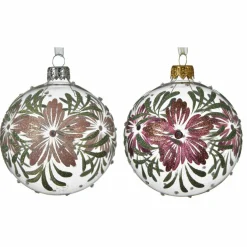 Lot de 6 boules de Noël en verre (D80 mm) Dahlia Rose poudré
