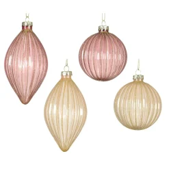 Lot de 12 boules de Noël en verre (D80 mm) pailletées Rose et perle