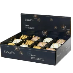 Lot de 12 boules de Noël en verre (D100 mm) Rêverie Or, rose et blanc