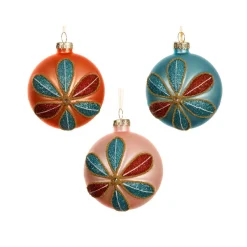 Lot de 12 boules de Noël en verre (D80 mm) Pétales pailletées Multicolore