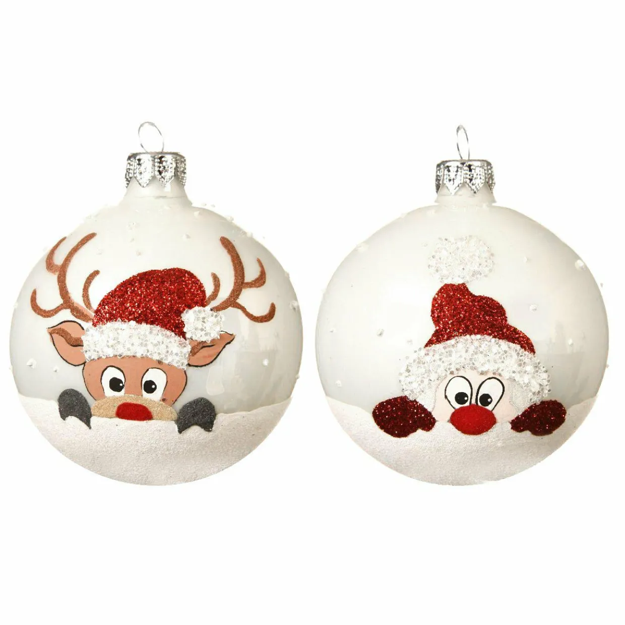 Lot de 6 boules de Noël en verre (D80 mm) Filou Blanc