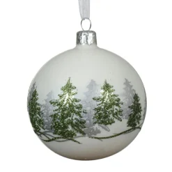 Lot de 6 boules de Noël en verre (D80 mm) Forêt sapin Blanc