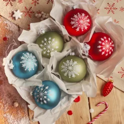 Lot de 6 boules de Noël en verre (D80 mm) Santa Christmas Multicolore