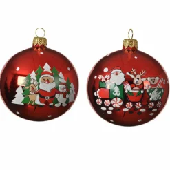 Lot de 6 boules de Noël en verre (D80 mm) Santa Rouge