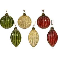 Lot de 12 Boules de Noël en verre (D80 mm) Paillettes d'Or, vert et bordeaux