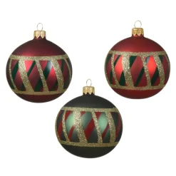 Lot de 6 boules de Noël en verre (D80 mm) Carreaux Vert et rouge