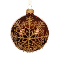 Lot de 6 boules de Noël en verre (D80 mm) Flocon pailleté Bordeaux